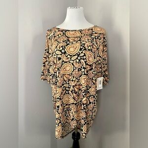 LuLaRoe Irma Tunic Style Top NWT Black Multicolor Yellow Red Abstract
